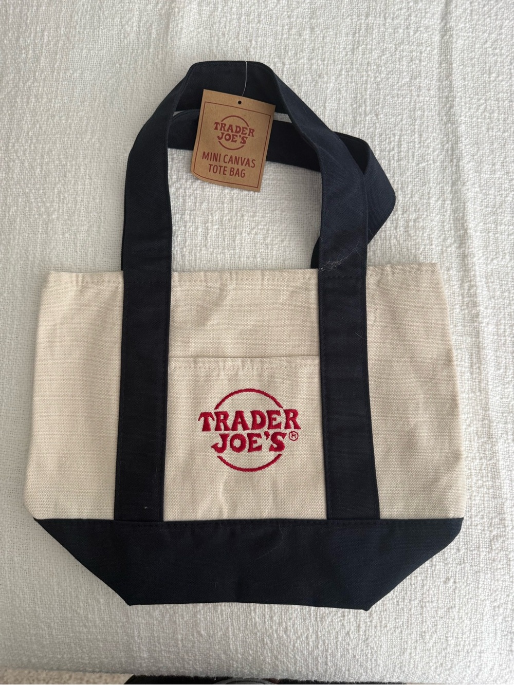 Trader Joe's Mini Canvas Tote in Natural with Navy Trim